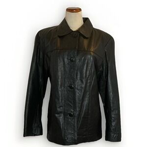 American Leathers Buenos Aires Genuine Leather Jacket Black XL Button Front Coat